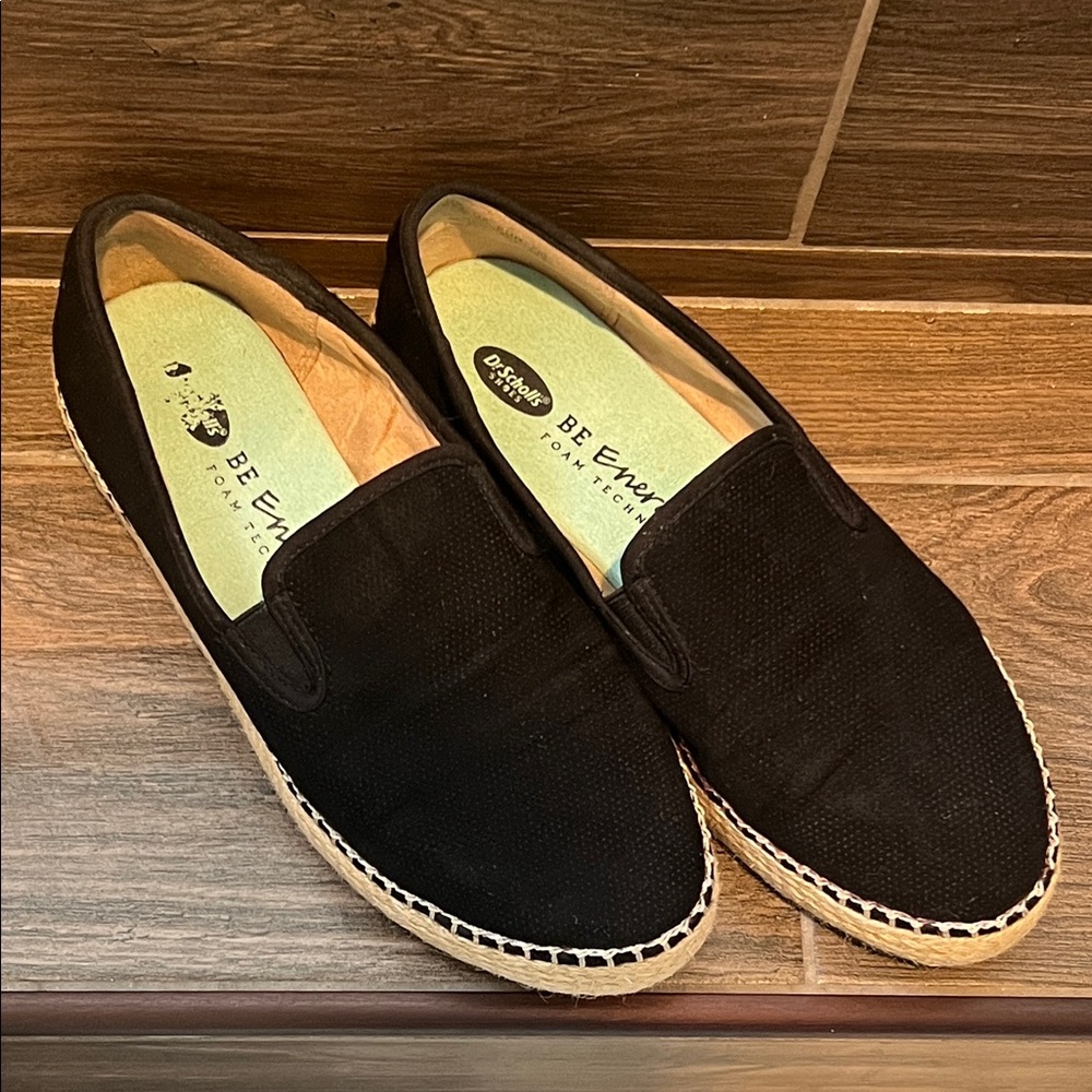 Dr. Scholl's Black Espadrille Loafers with Tan Accents